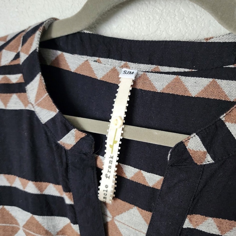 UNCLE FRANK Geometric Boho Babydoll Tunic Dress Puff Sleeve S M - Picture 7 of 11